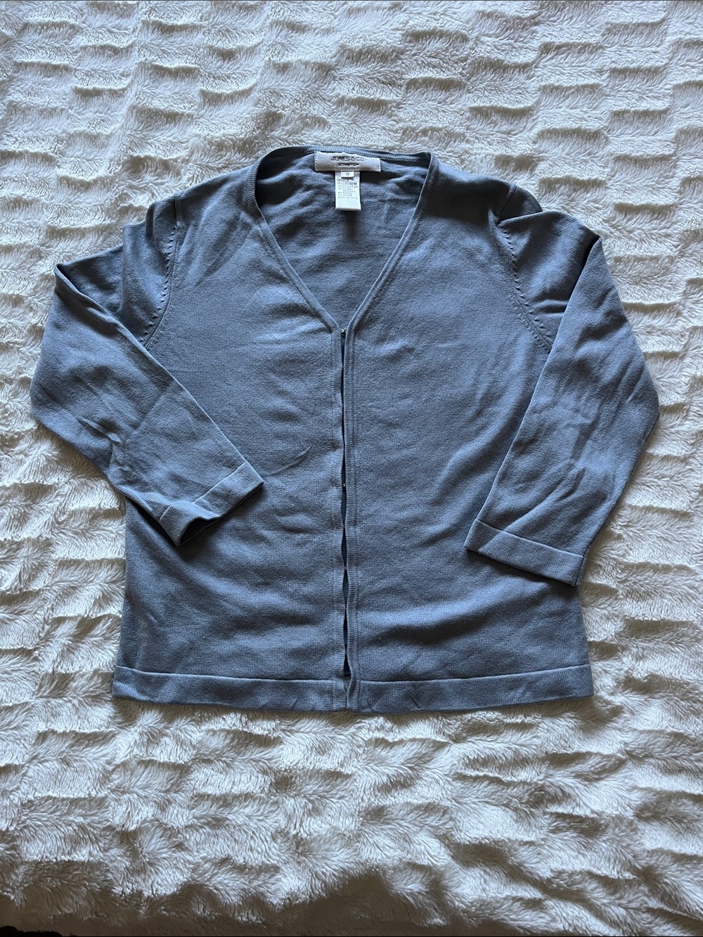 Vtg Jones & CO Light Slate Silk& Cashmere Blend hook-and-eye closure Cardigan